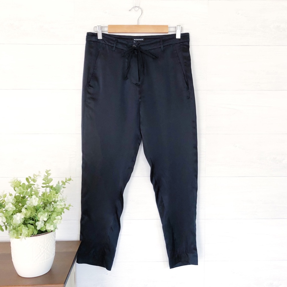 CAnn Demeulemeester Black Silk Tapered Pant 450
